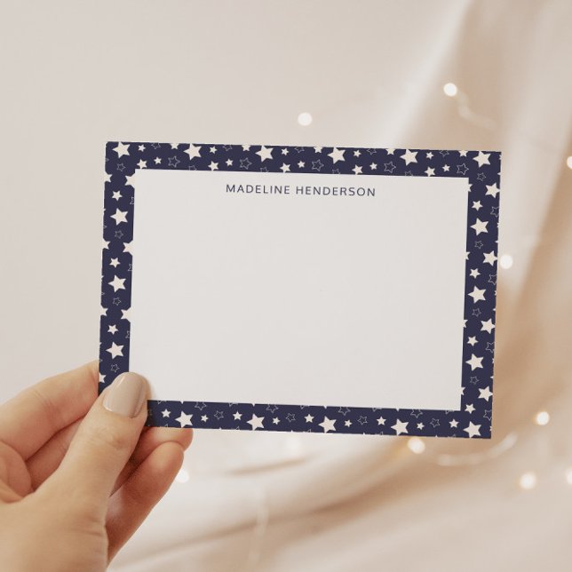 Tarjeta Pequeña Estrellas blancas brillantes monograma azul turbio (Subido por el creador)