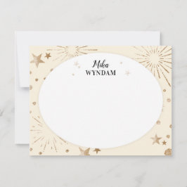 Tarjeta Pequeña Estrellas de Purpurina de Marfil y fuegos artifici