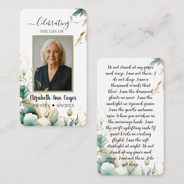 Tarjeta Pequeña Eternal Light – Customizable Memorial Prayer Card  (Anverso / Reverso)