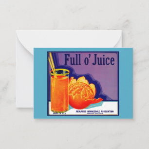 Tarjeta Pequeña Etiqueta de la caja del naranja de jugo de los año