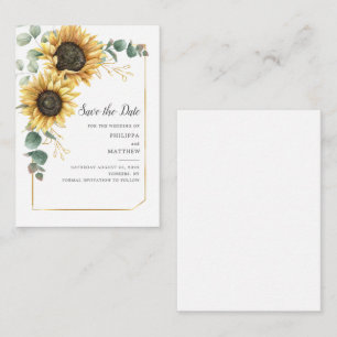 Tarjeta Pequeña Eucalipto Verde Amarillo Girasol Boda Guardar Fech