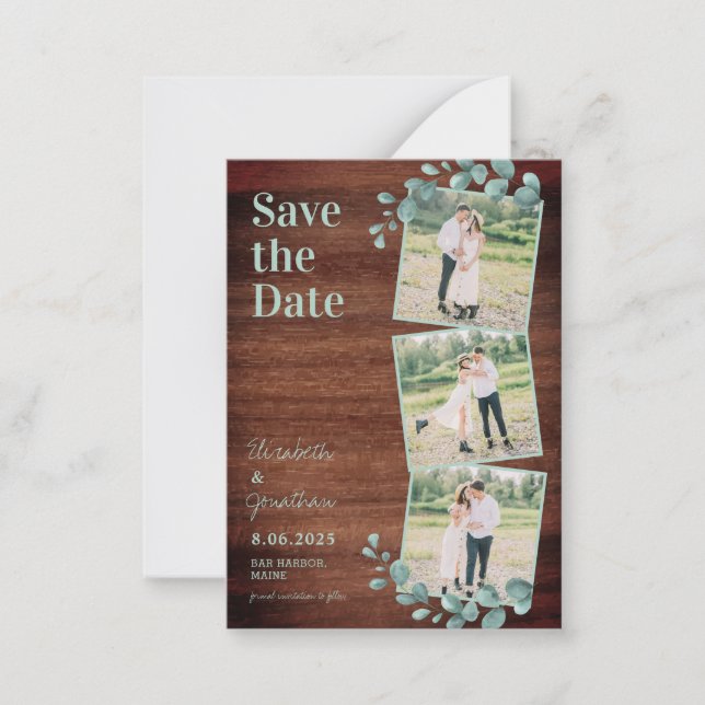 Tarjeta Pequeña Eucalyptus 3 Foto Boda Presupuestaria Guardar La F (Anverso)