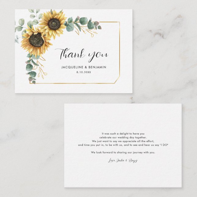 Tarjeta Pequeña Eucalyptus Floral Boda del girasol Gracias (Anverso / Reverso)