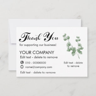 Tarjeta Pequeña Eucalyptus Gracias Por Apoyar Nuestro Negocio
