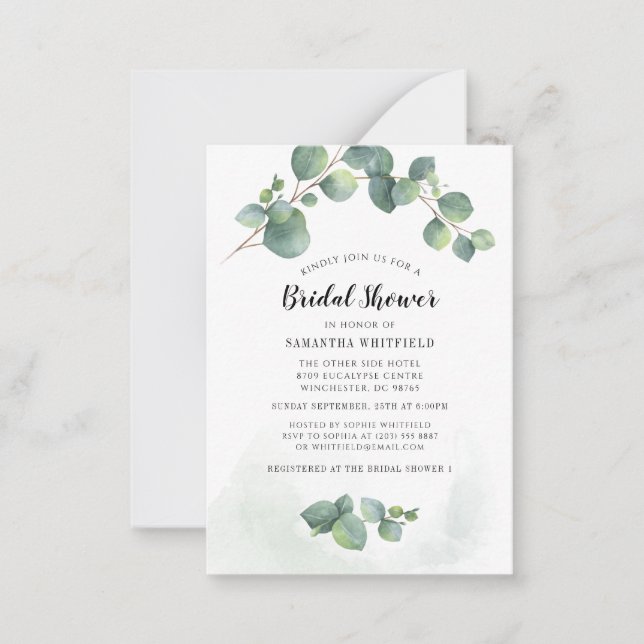 Tarjeta Pequeña Eucalyptus Greenery Bridal Shower Botánica (Anverso)