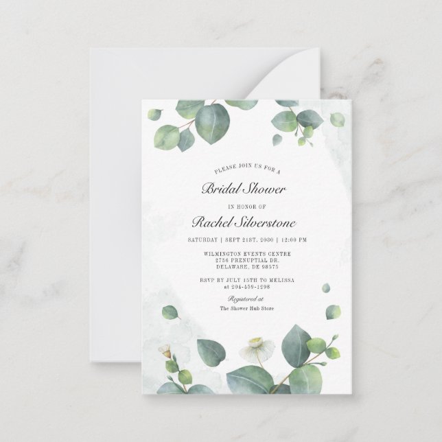 Tarjeta Pequeña Eucalyptus Greenery Watercolour Bridal Shower (Anverso)