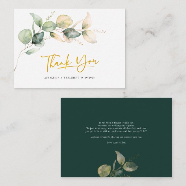 Tarjeta Pequeña Eucalyptus Hand-Lettered Wedding Thank You Mini (Anverso / Reverso)