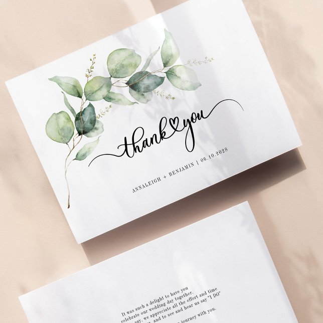 Tarjeta Pequeña Eucalyptus Minimalista Script Boda Gracias (Subido por el creador)