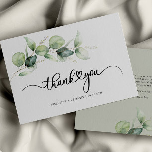 Tarjeta Pequeña Eucalyptus Script Green Foliage Boda Gracias