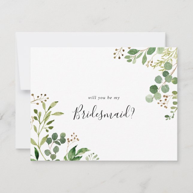 Tarjeta Pequeña Eucalyptus Simple Brown Floral Bridesmaid Propuest (Anverso)