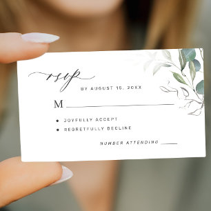 Tarjeta Pequeña Eucalyptus verde simple y elegante boda RSVP