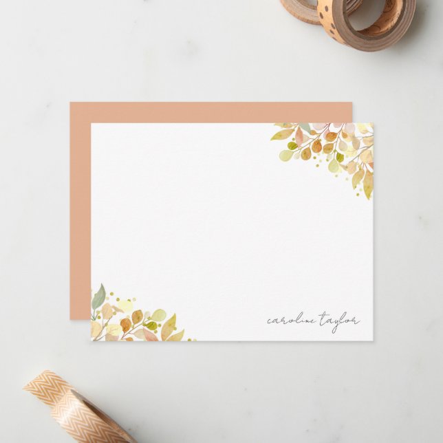 Tarjeta Pequeña Fall Floral Eucalyptus Boho Custom Name Stationery (Anverso/Reverso In Situ)