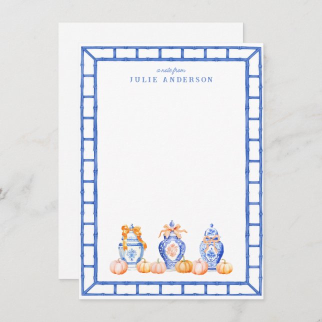 Tarjeta Pequeña Fall Pumpkin Chinoiserie Ginger Jar Note Card (Anverso / Reverso)