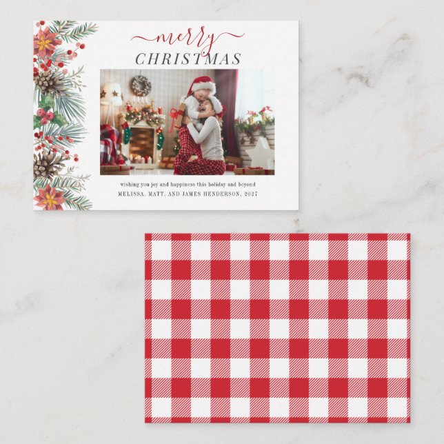 Tarjeta Pequeña Familia del Muérdago Foto Feliz Navidad Vacaciones (Anverso / Reverso)