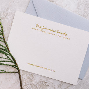 Tarjeta Pequeña FAMILIA NOTECARDS Dirección de nombre cursivo FAUX