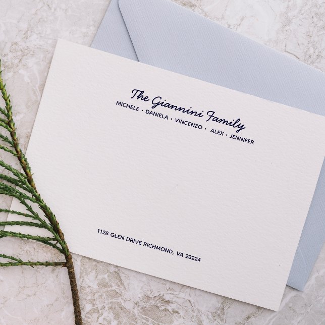 Tarjeta Pequeña FAMILIA NOTECARDS Nombres cursivos dirección NAVY  (Subido por el creador)