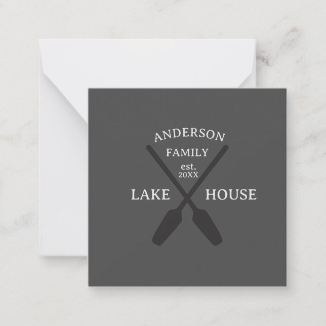 Tarjeta Pequeña Familia Personalizada Nombre Casa Lago (Anverso)