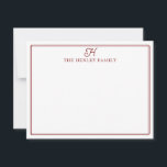Tarjeta Pequeña Family Initial Dark Red Border Monogram Stationery<br><div class="desc">This design features a thin double border with space for a family initial and family name. Click the customize button if you would like to adjust the design elements and/or further modify the text! Variations of this design, additional colors, as well as coordinating products are available in our shop, zazzle.com/store/doodlelulu....</div>