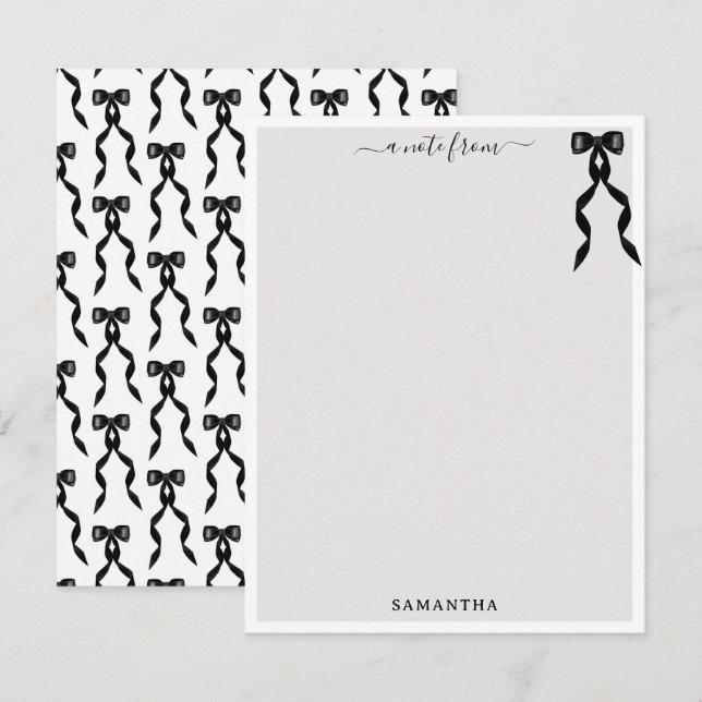 Tarjeta Pequeña Fancy Watercolor Black Bow Personalizado (Anverso / Reverso)