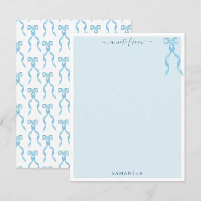 Tarjeta Pequeña Fancy Watercolor Blue Bow Personalizado (Anverso / Reverso)