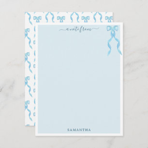 Tarjeta Pequeña Fancy Watercolor Blue Bow Personalizado