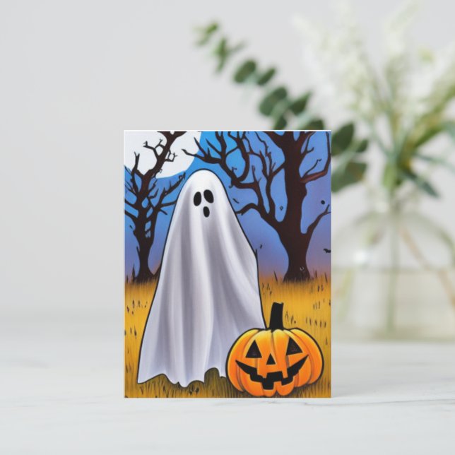 Tarjeta Pequeña Fantasma de Halloween (Anverso de pie)