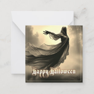 Tarjeta Pequeña Fantasma Femenina Negra en Infierno - Halloween