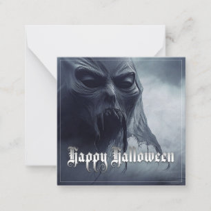 Tarjeta Pequeña Fantasma negro en un paisaje infernal - Halloween