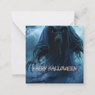 Tarjeta Pequeña Fantasma negro en un paisaje infernal - Halloween