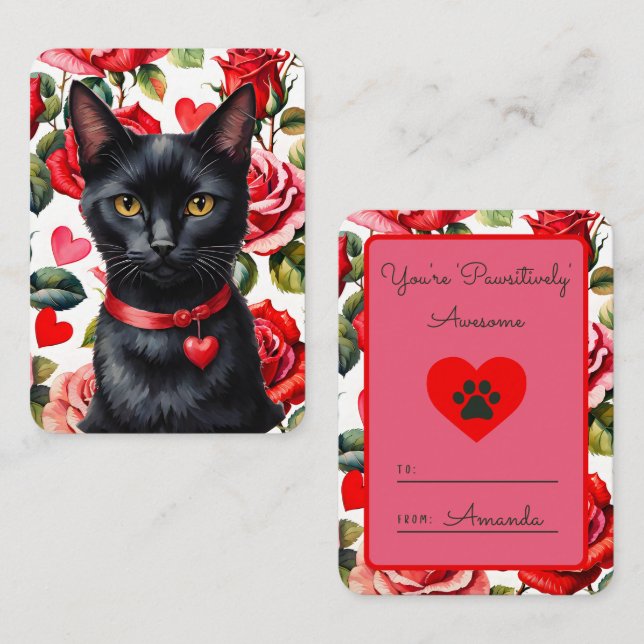 Tarjeta Pequeña Fantástico salón de clases para gato negro, Valent (Anverso / Reverso)