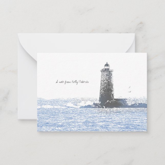 Tarjeta Pequeña Faro Costero y Tema Náutico del Océano Atlántico (Anverso)
