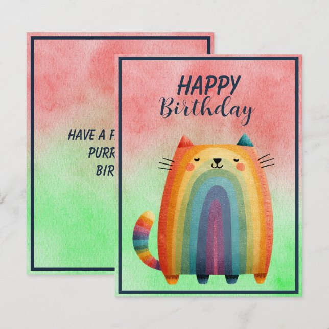 Tarjeta Pequeña Fat Abstract Cat Happy Birthday Flat Note Card (Anverso / Reverso)