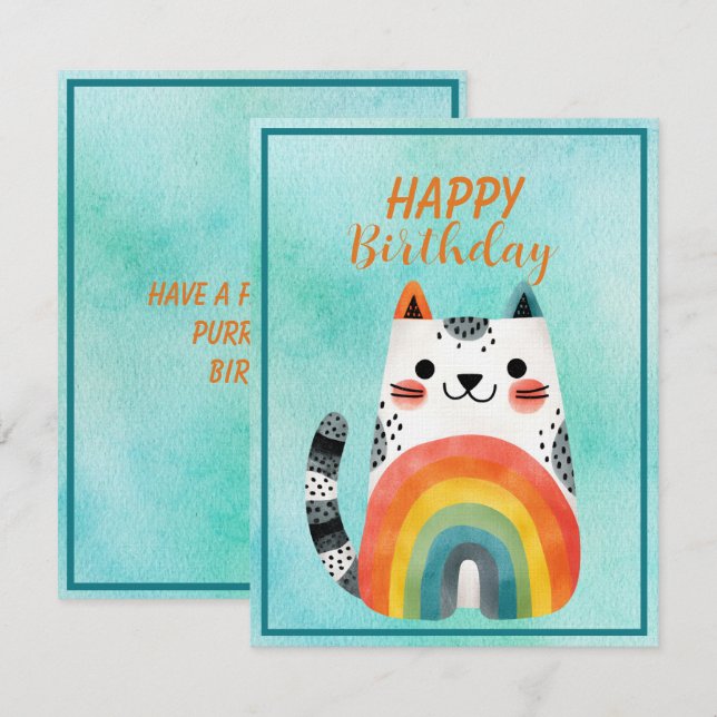 Tarjeta Pequeña Fat Abstract Cat Happy Birthday Flat Note Card (Anverso / Reverso)