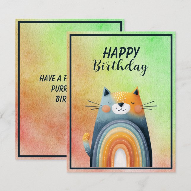 Tarjeta Pequeña Fat Abstract Cat Happy Birthday Flat Note Card (Anverso / Reverso)