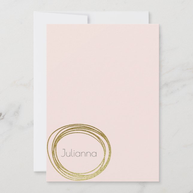 Tarjeta Pequeña Faux Gold Abstract Circle Design Rubor Pink Name (Anverso)