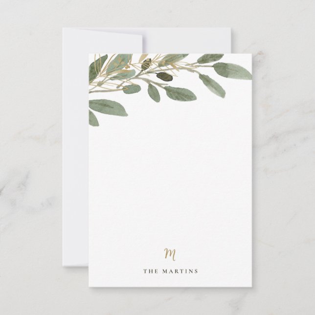 Tarjeta Pequeña Faux Gold and Olive Leaves | Monograma Boda (Anverso)
