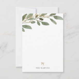 Tarjeta Pequeña Faux Gold and Olive Leaves   Monograma Boda