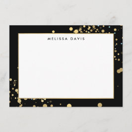 Tarjeta Pequeña Faux Gold Confetti en Black Flat Notecard