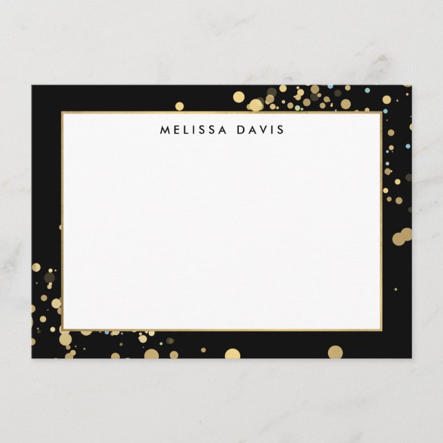Tarjeta Pequeña Faux Gold Confetti en Black Flat Notecard (Anverso)