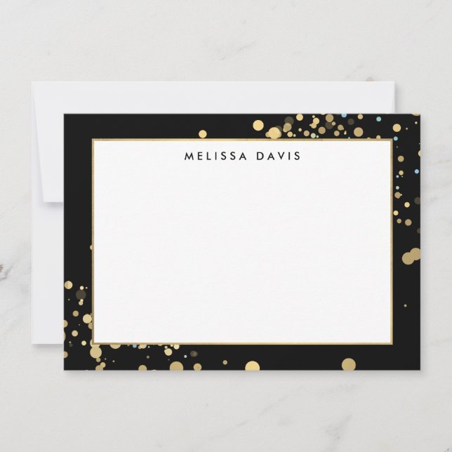 Tarjeta Pequeña Faux Gold Confetti en Black Flat Notecard (Anverso)