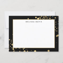 Tarjeta Pequeña Faux Gold Confetti en Black Flat Notecard