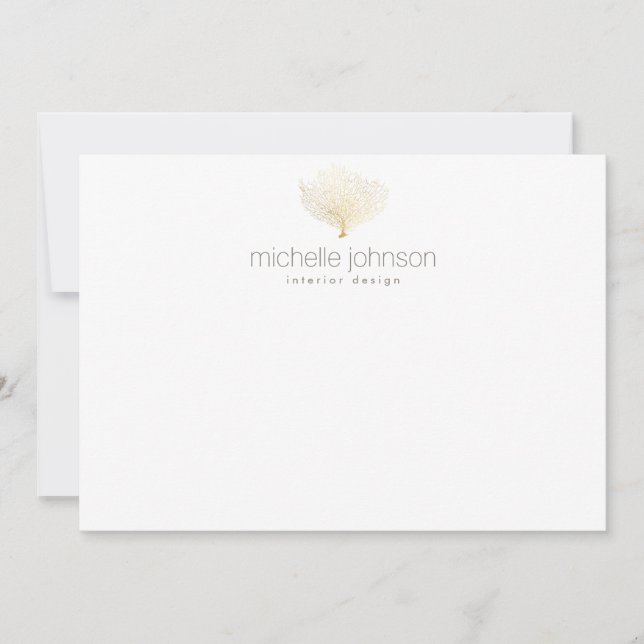 Tarjeta Pequeña Faux Gold Sea Fan Coral Flat Notecard (Anverso)