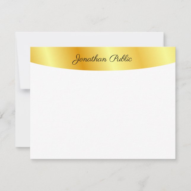 Tarjeta Pequeña Faux Gold White Personalizado Elegante Escrito A M (Anverso)