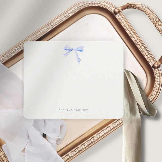 Tarjeta Pequeña Faux Gold y Off White | Boda de nudo de cinta azul (Subido por el creador)