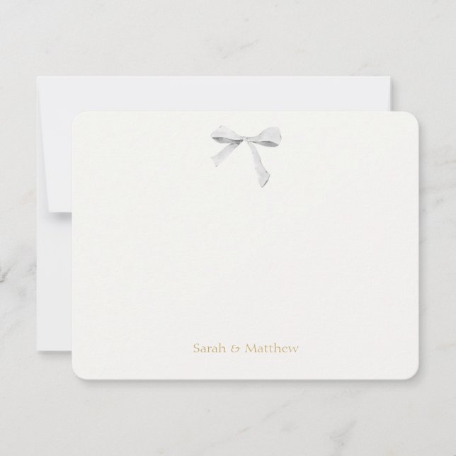 Tarjeta Pequeña Faux Gold y Off White Ribbon Knot Boda (Anverso)