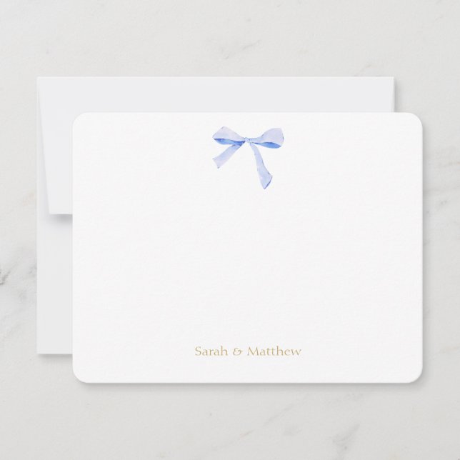 Tarjeta Pequeña Faux Gold y White | Boda de nudo de cinta azul (Anverso)