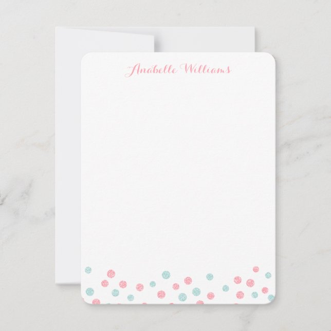 Tarjeta Pequeña Faux Mint y Purpurina rosado Confetti Notecards (Anverso)