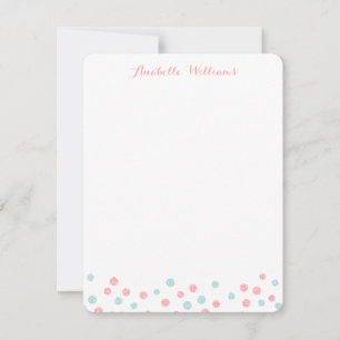 Tarjeta Pequeña Faux Mint y Purpurina rosado Confetti Notecards