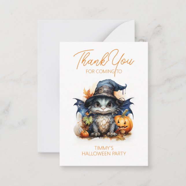 Tarjeta Pequeña Favor de la fiesta Halloween de Baby Dragon (Anverso)