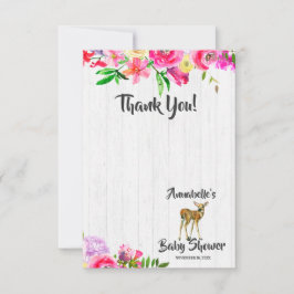 Tarjeta Pequeña Fawn Watercolor Floral Baby Shower Gracias
